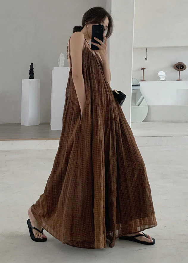 Diy Brown Backless Spaghetti Strap Dress Jumpsuits Summer - Image 2