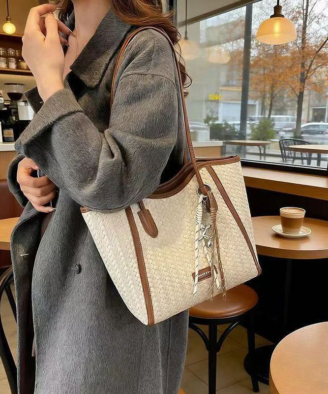 DIY Brown Large Capacity Weave Design Faux Leather Shoulder Bags - Image 3