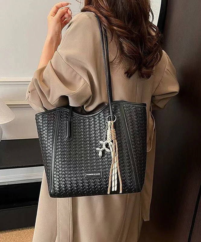 DIY Brown Large Capacity Weave Design Faux Leather Shoulder Bags - Image 4