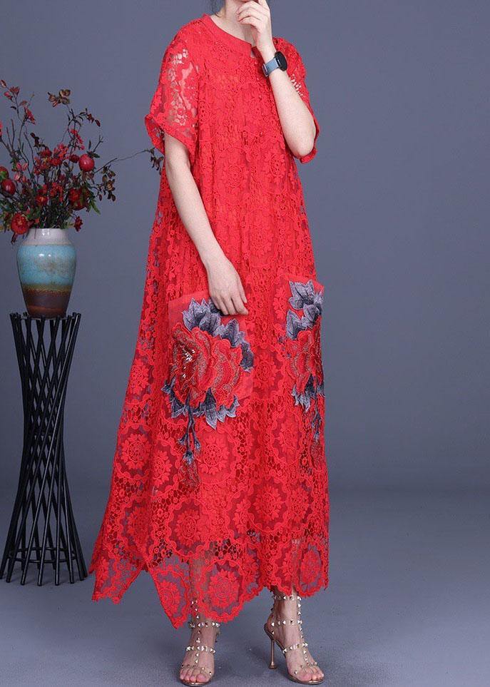 Diy Chocolate Embroideried Pockets Lace Button Summer Dresses - Image 2