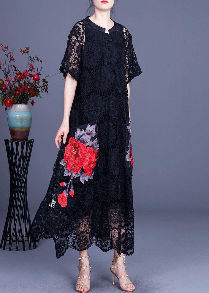 Diy Chocolate Embroideried Pockets Lace Button Summer Dresses - Image 3