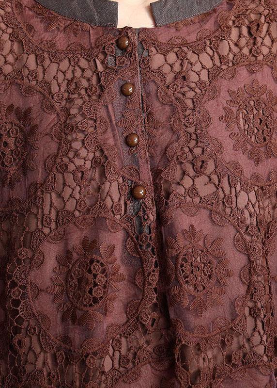 Diy Chocolate Embroideried Pockets Lace Button Summer Dresses - Image 5