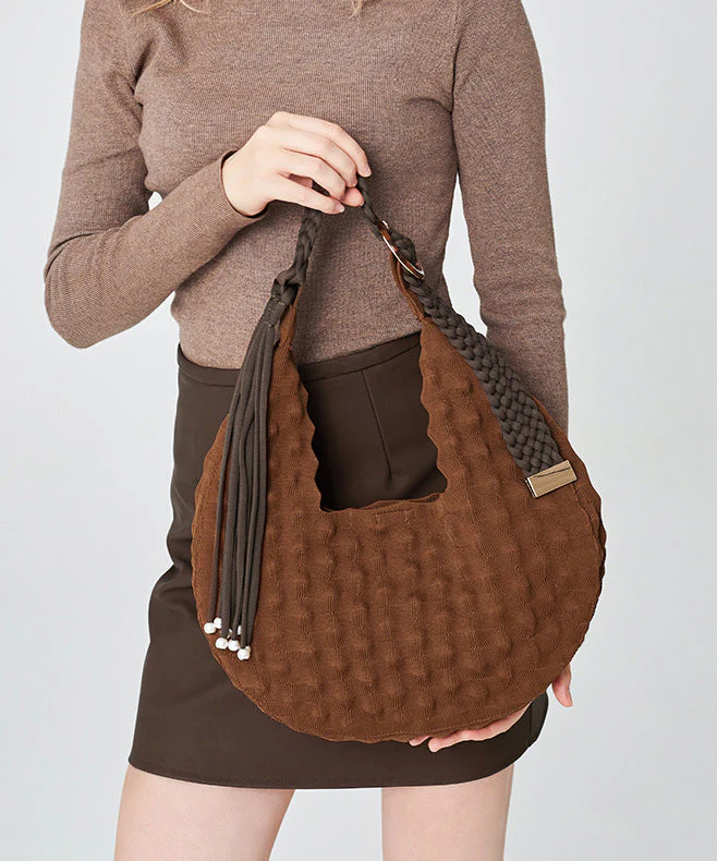 DIY Chocolate Tasseled Solid Durable Cotton Shoulder Bags - Image 2