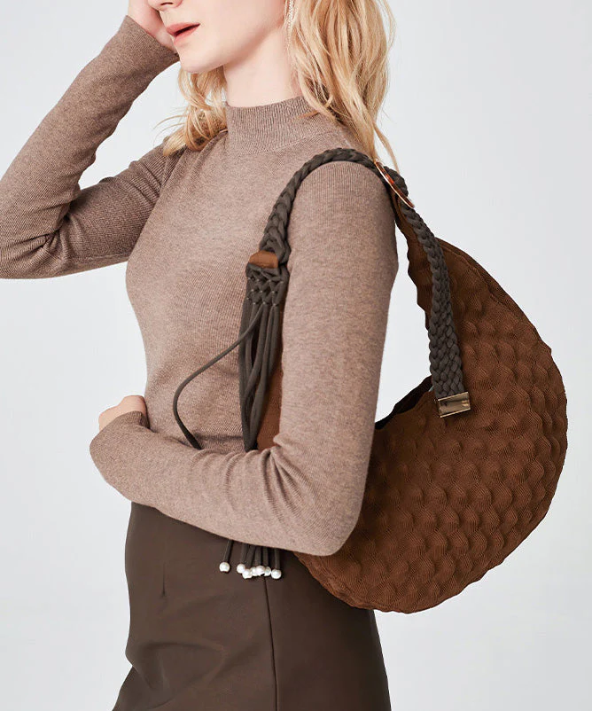 DIY Chocolate Tasseled Solid Durable Cotton Shoulder Bags - Image 3