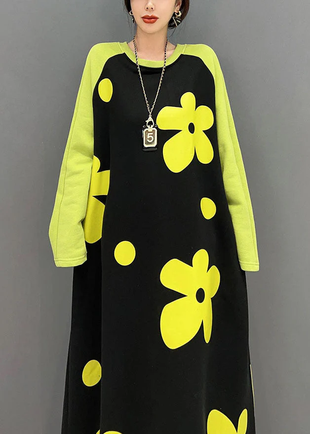 Diy Colorblock O Neck Floral Cotton Long Dress Spring - Image 5
