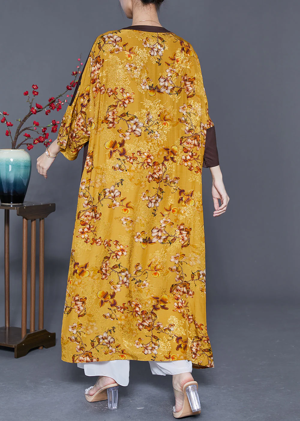 DIY Colorblock Oversized Patchwork Chinese Button Silk Long Dress Summer - Image 3
