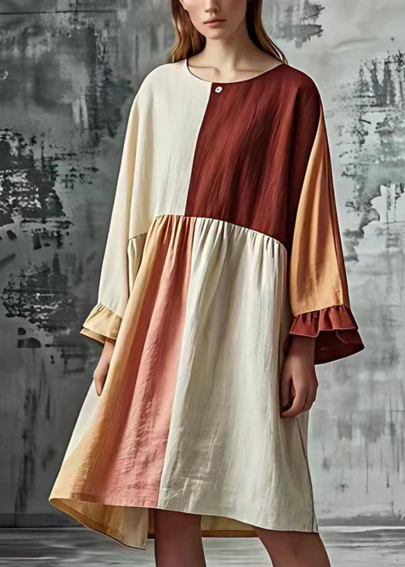 DIY Colorblock Oversized Patchwork Cotton Long Dresses Summer - Image 2