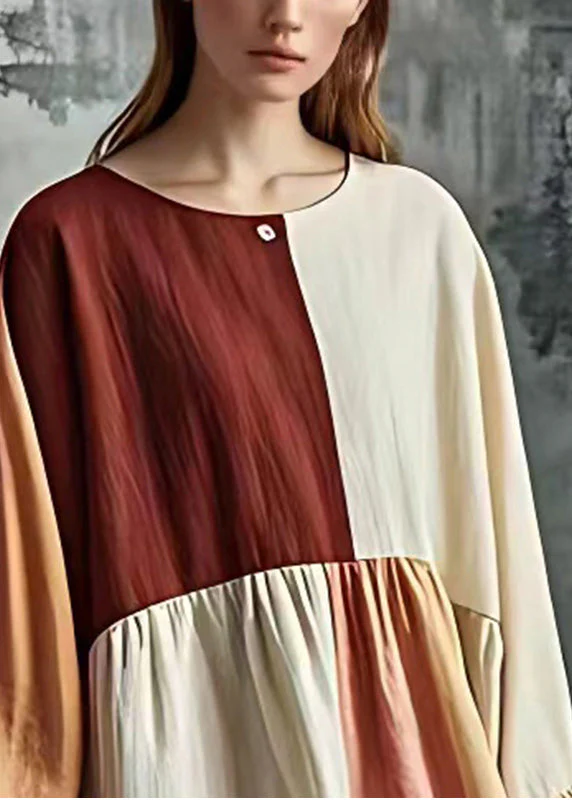 DIY Colorblock Oversized Patchwork Cotton Long Dresses Summer - Image 3