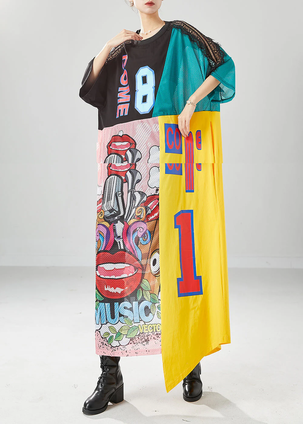DIY Colorblock Oversized Patchwork Hollow Out Long Dresses Summer - Image 2