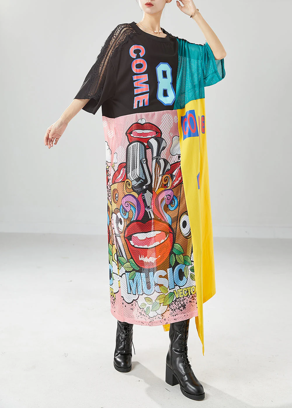DIY Colorblock Oversized Patchwork Hollow Out Long Dresses Summer - Image 3