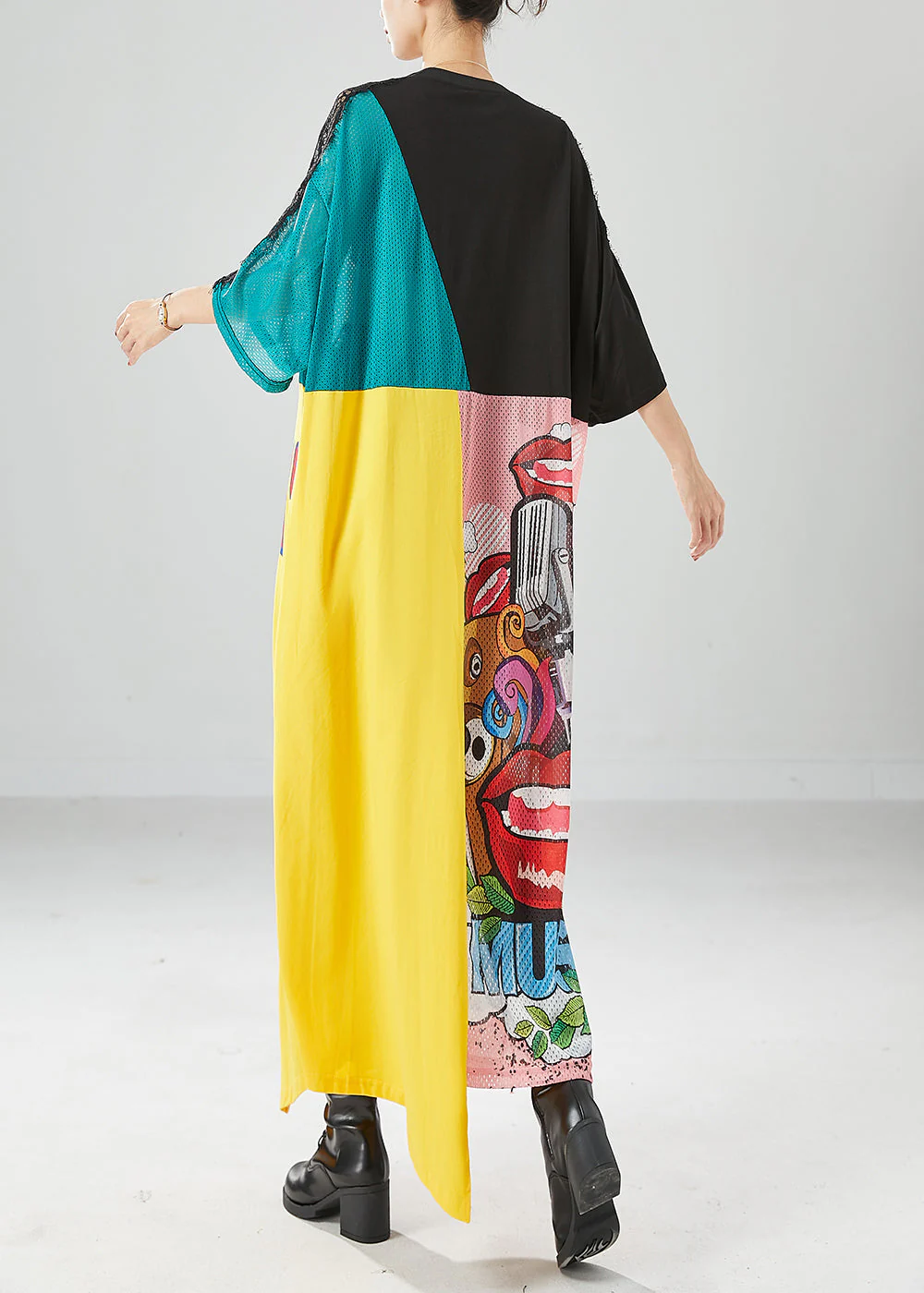 DIY Colorblock Oversized Patchwork Hollow Out Long Dresses Summer - Image 4