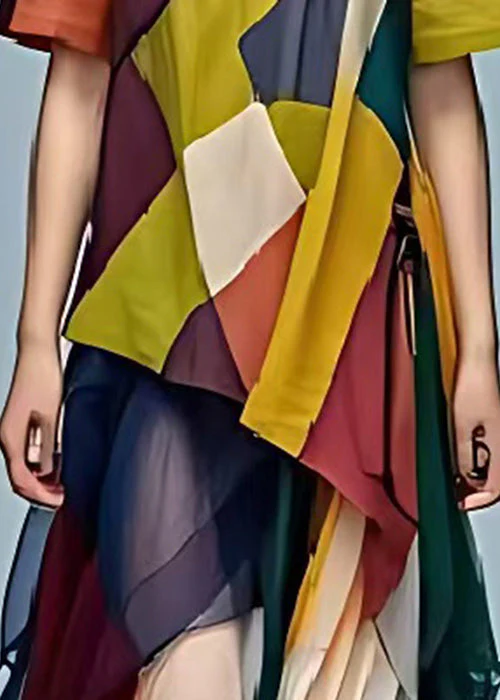 DIY Colorblock Oversized Patchwork Tulle Robe Dresses Summer - Image 4