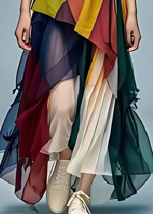 DIY Colorblock Oversized Patchwork Tulle Robe Dresses Summer - Image 5