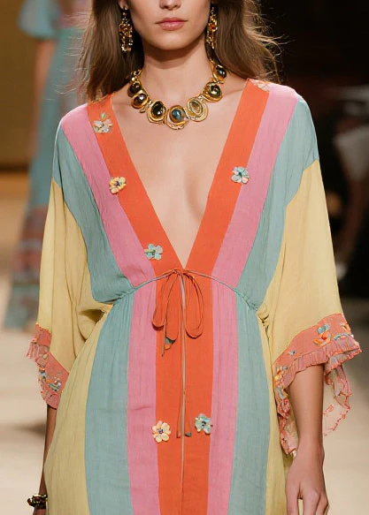 DIY Colorblock Ruffled Patchwork Flower Cotton Vacation Dresses Summer - Image 2