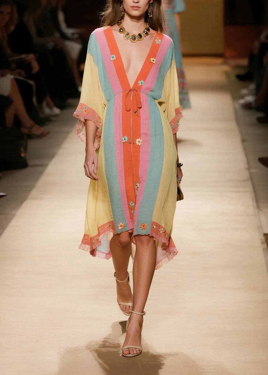 DIY Colorblock Ruffled Patchwork Flower Cotton Vacation Dresses Summer - Image 3