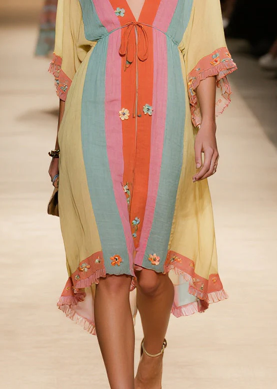 DIY Colorblock Ruffled Patchwork Flower Cotton Vacation Dresses Summer - Image 4