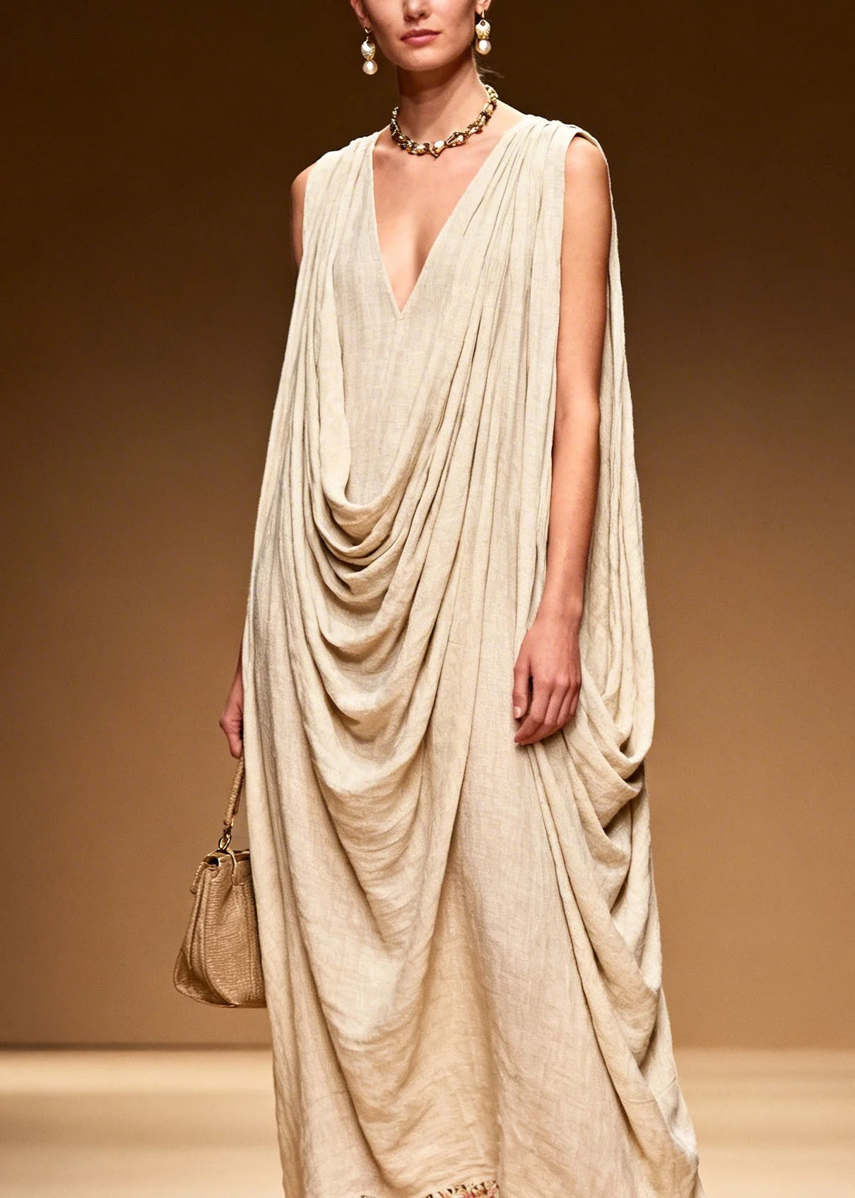 DIY Floral Patchwork Wrinkled Linen Long Dresses Sleeveless - Image 2