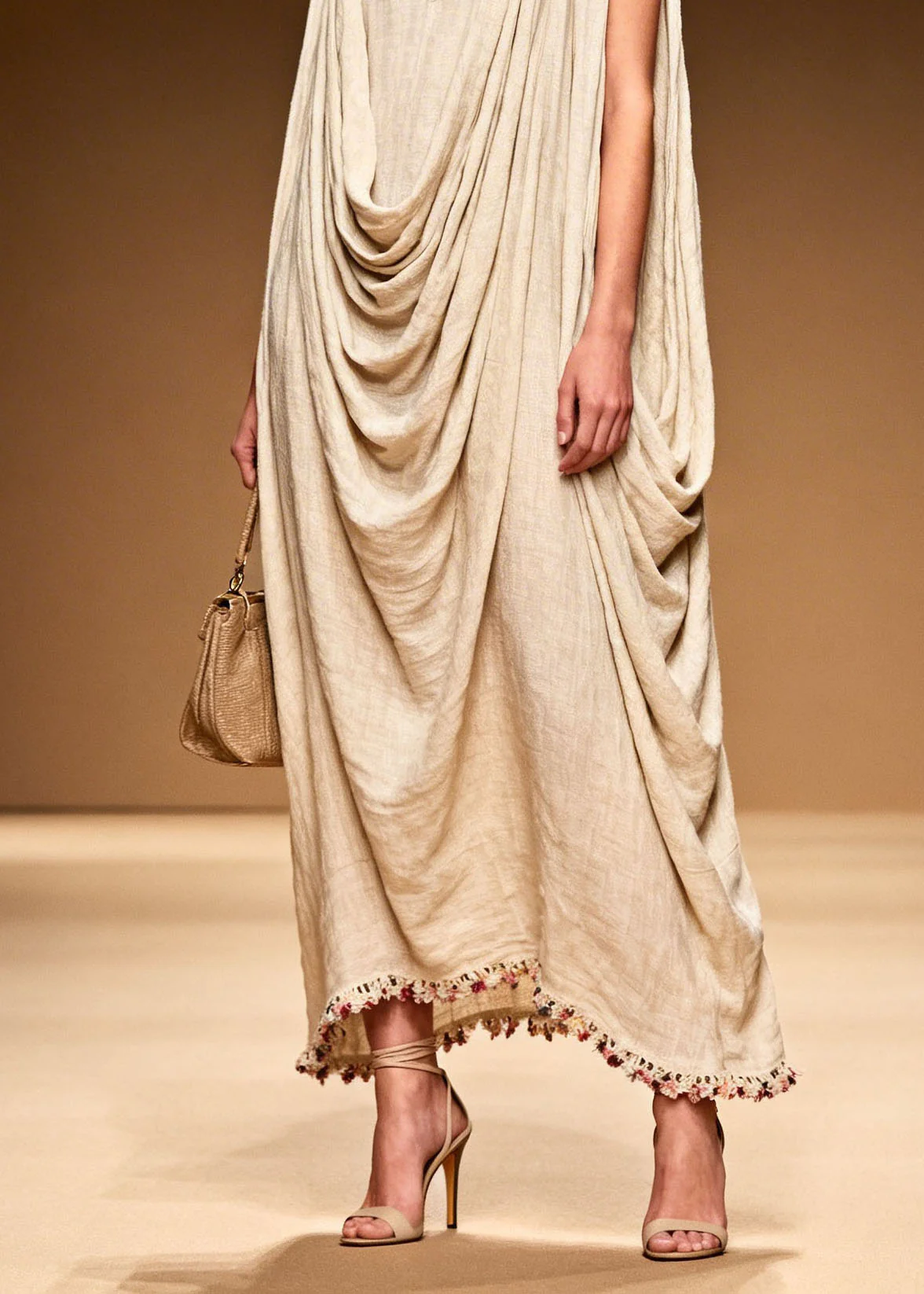 DIY Floral Patchwork Wrinkled Linen Long Dresses Sleeveless - Image 4