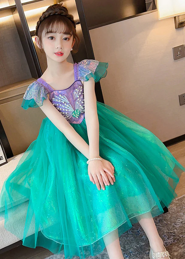 DIY Fluorescent Green Sequins Patchwork Tulle Baby Girls Party Dress Summer - Image 2