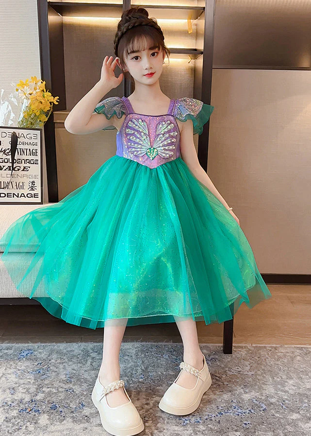 DIY Fluorescent Green Sequins Patchwork Tulle Baby Girls Party Dress Summer - Image 3