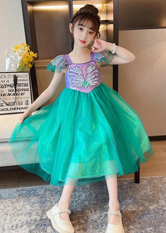 DIY Fluorescent Green Sequins Patchwork Tulle Baby Girls Party Dress Summer - Image 4