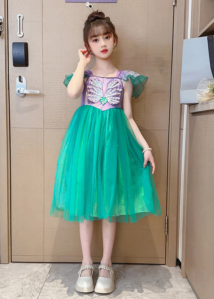 DIY Fluorescent Green Sequins Patchwork Tulle Baby Girls Party Dress Summer - Image 5