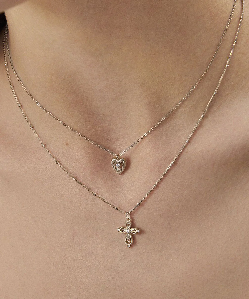 DIY Gold Copper Overgild Double Layered Cross Love Pendant Necklace