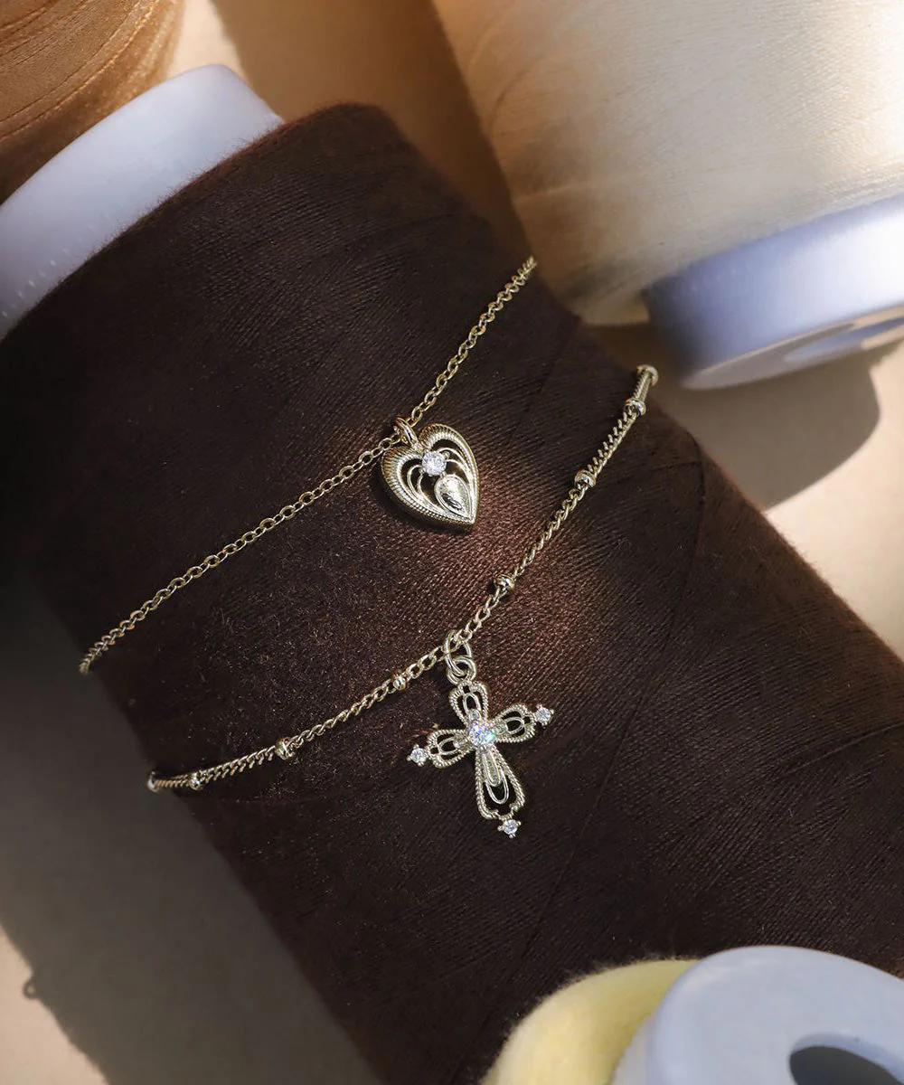 DIY Gold Copper Overgild Double Layered Cross Love Pendant Necklace - Image 3