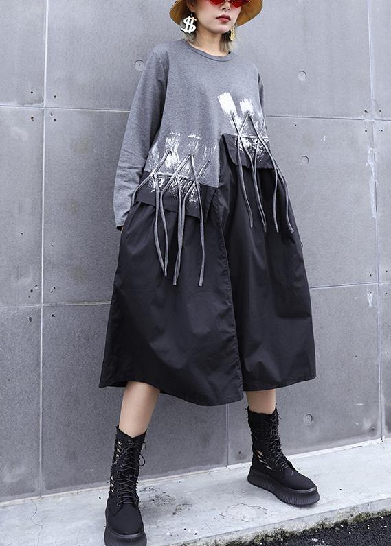 DIY gray cotton quilting dresses patchwork tassel Maxi o neck Dresses - Image 2