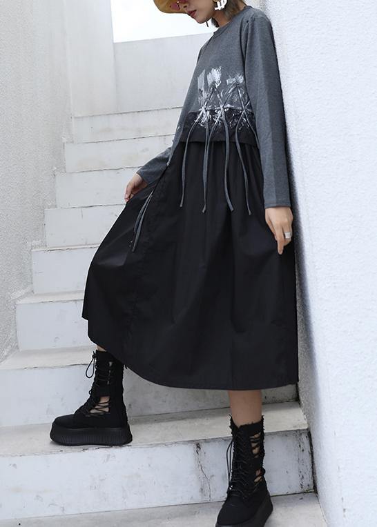 DIY gray cotton quilting dresses patchwork tassel Maxi o neck Dresses - Image 3