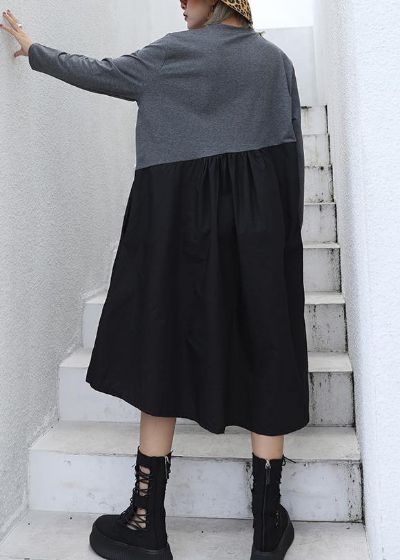 DIY gray cotton quilting dresses patchwork tassel Maxi o neck Dresses - Image 4