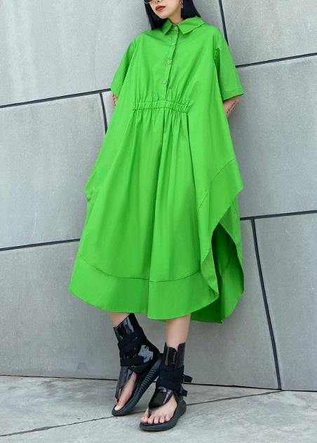 DIY Blue dots cotton clothes Women lapel asymmetric Kaftan Dress - Image 3