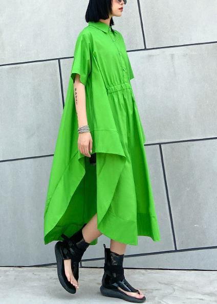 DIY Blue dots cotton clothes Women lapel asymmetric Kaftan Dress - Image 4