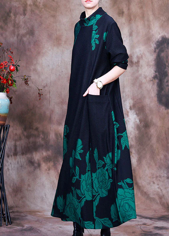 DIY Green Print Holiday slim fit Dress Spring - Image 2