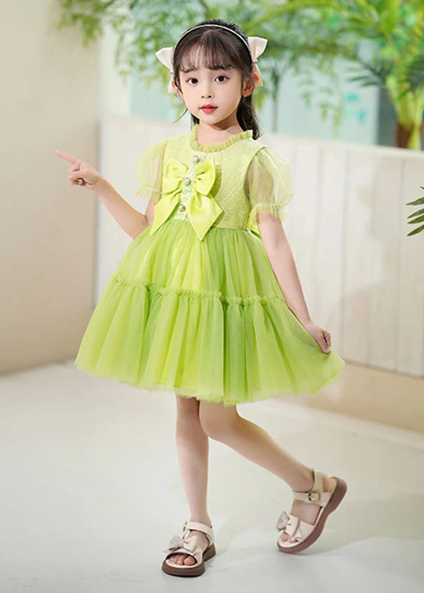 DIY Green Ruffled Patchwork Tulle Kids Girls Dress Summer - Image 3