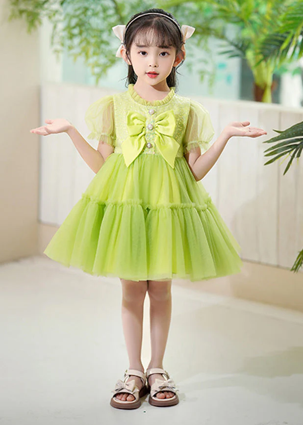 DIY Green Ruffled Patchwork Tulle Kids Girls Dress Summer - Image 4