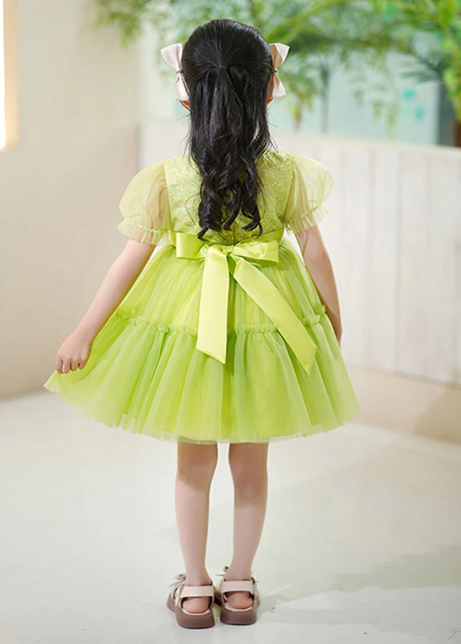 DIY Green Ruffled Patchwork Tulle Kids Girls Dress Summer - Image 5
