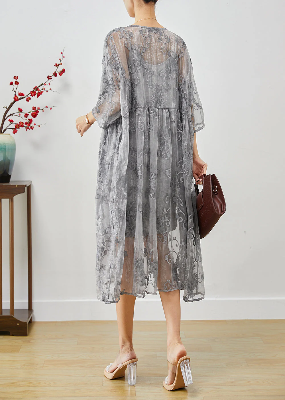 DIY Grey Embroideried Tulle Party Dress Two Piece Set Summer - Image 4