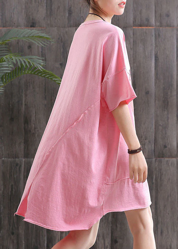 diy Grey O-Neck Print Asymmetrical Design Fall Dress Half Sleeve - Image 4