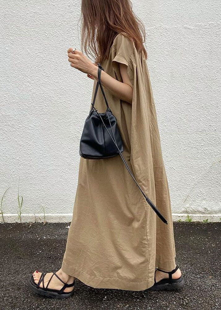 diy Khaki Button Cotton shirts Dresses Short Sleeve - Image 4
