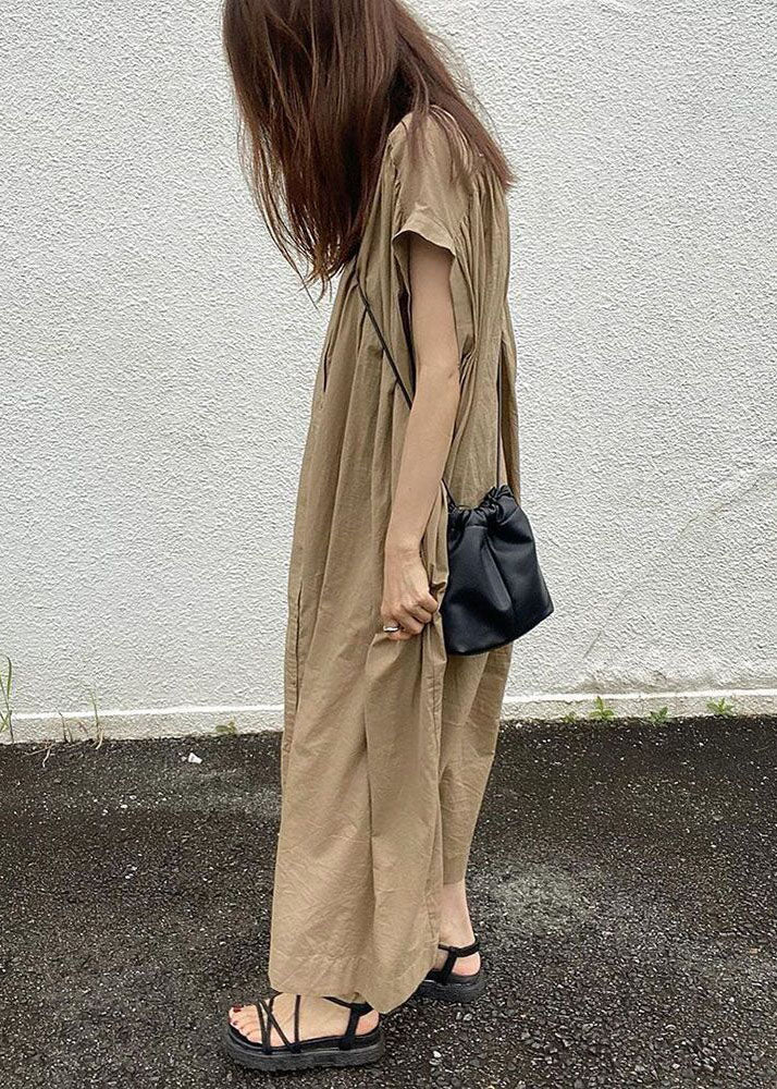 diy Khaki Button Cotton shirts Dresses Short Sleeve - Image 5