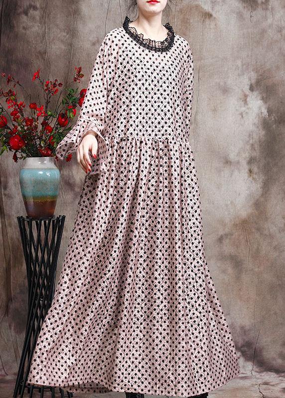 Diy Khaki Dot Silk Patchwork Lace Mid Dress Summer - Image 3