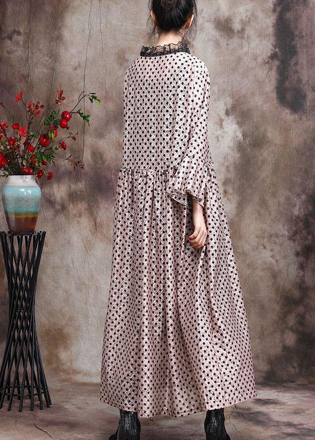Diy Khaki Dot Silk Patchwork Lace Mid Dress Summer - Image 4