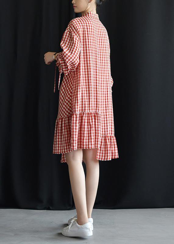 DIY lapel asymmetric Cotton dresses Fashion Ideas red Plaid Dress fall - Image 4