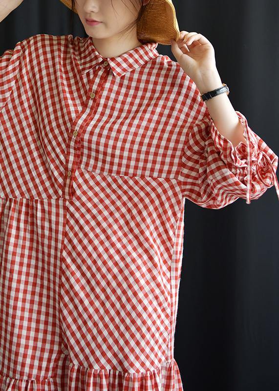 DIY lapel asymmetric Cotton dresses Fashion Ideas red Plaid Dress fall - Image 5