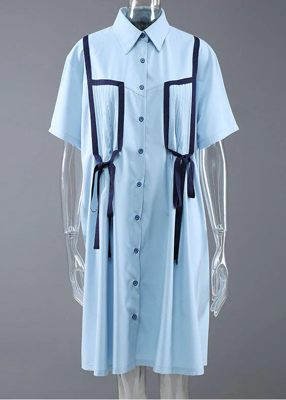 DIY Light Blue button Peter Pan Collar shirt Dress Short Sleeve