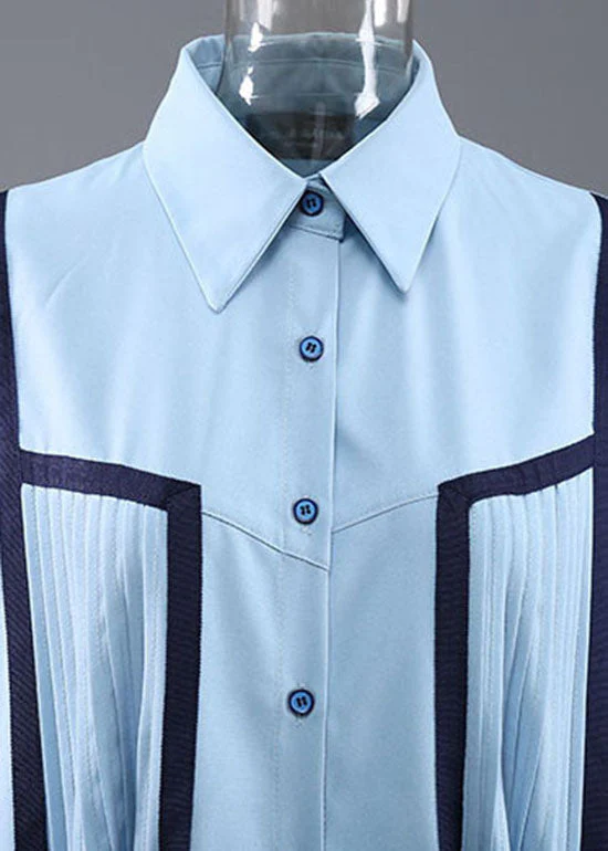 DIY Light Blue button Peter Pan Collar shirt Dress Short Sleeve - Image 4
