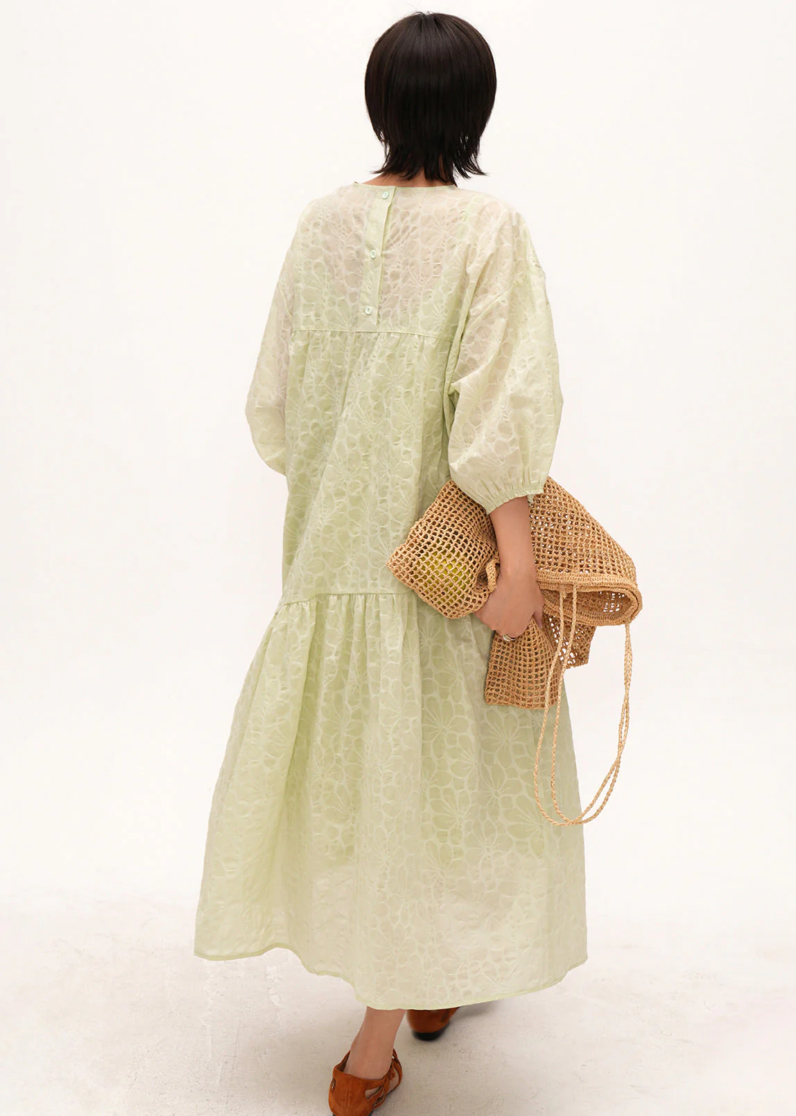DIY Light Green Jacquard Patchwork Cotton Holiday Dress Bracelet Sleeve - Image 4