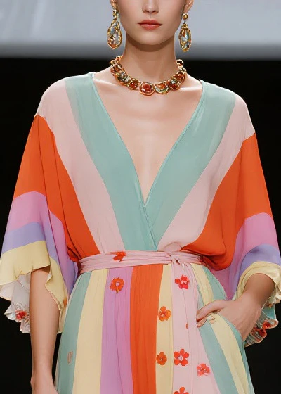 DIY Multicolored Asymmetrical Striped Chiffon Vacation Dresses Summer - Image 2