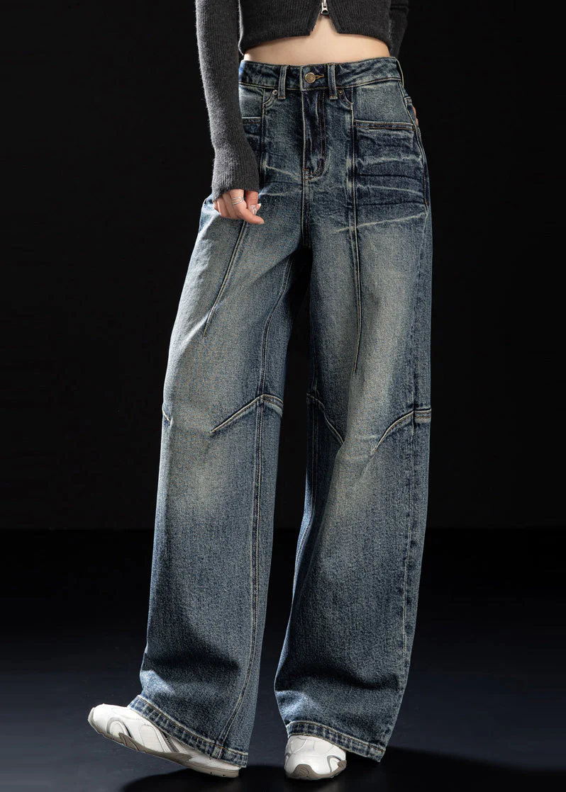 DIY Navy Oversized Patchwork Denim Wide Leg Pants Spring - Image 2
